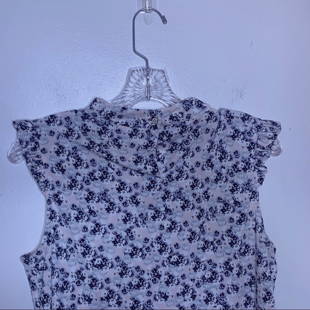 ADRIANNE PAPELL Blue Floral Flutter Sleeve Ruffled High Neck Blouse - Picture 9 of 10